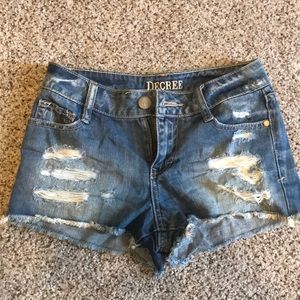 Distressed denim shorts